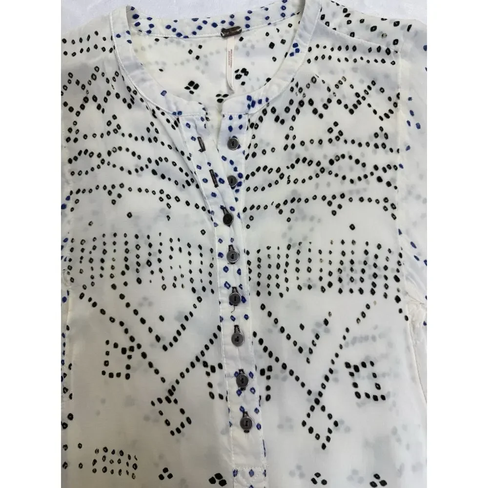 Free People Shibori Tunic Dress Women’s Sz S Long Sleeve Button Front Raw Hem - Picture 5 of 12